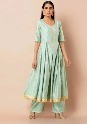 Light green layered double-slit kurta
