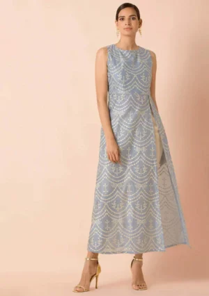 Grey embroidered maxi kurta