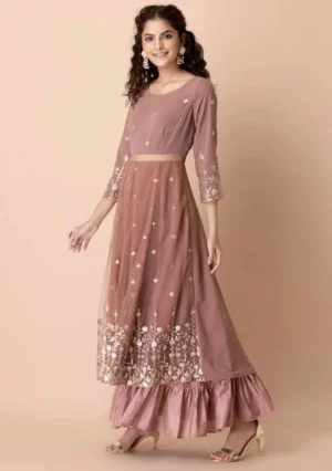 Maroon Floral Print High Slit Maxi Kurta