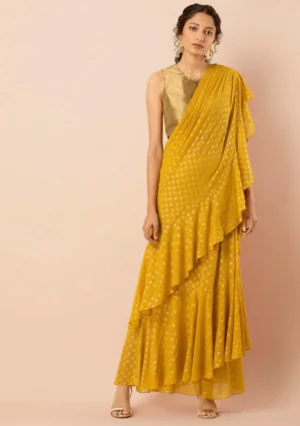 Yellow ruffled sari skirt